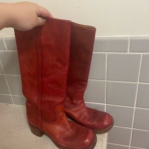Red Leather Knee-High Boots